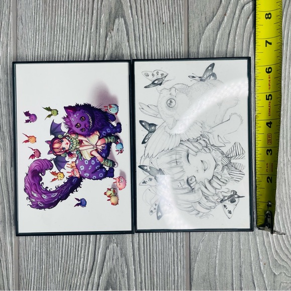 2 framed Camilla d’errico post card prints 4x6 inch prints sketch / colorful cat - Picture 3 of 7